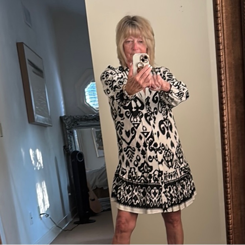 Zara Black and White A-line Dress with Crew Neck